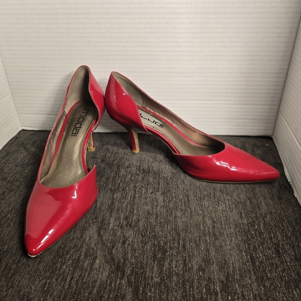 Moda Spana Womens Red Patent d'Orsay Kitten Heels Pointed Toe Pumps Size 8.5M